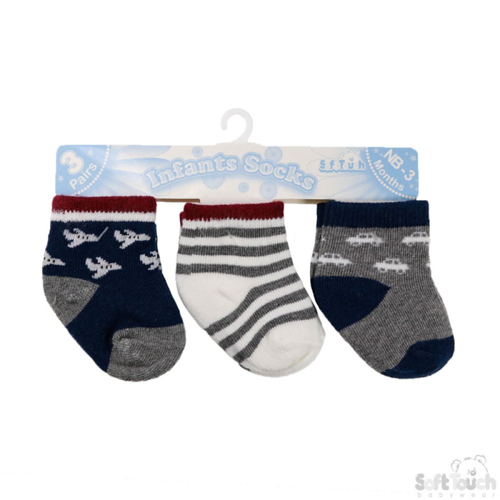 S165: 3 Pack Vehicle Socks (0-12 Months) S165: 3 Pack Vehicle Socks (0-12 Months)